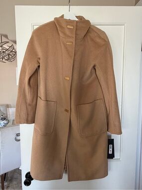 Women's Camel Wool Coat - Classic Hooded Overcoat